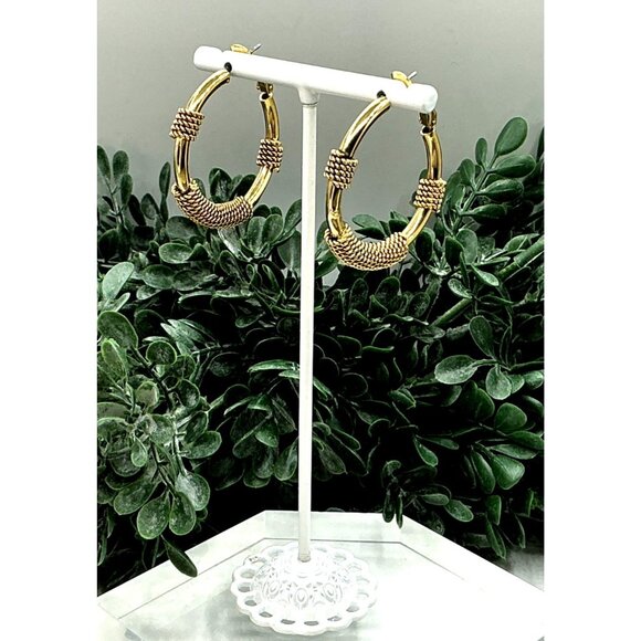 Gold Two Tone Twisted Wire Wrapped Hoop Earrings - Picture 5 of 7